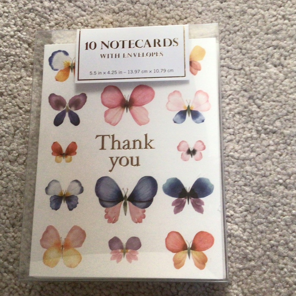 2/$22—PUNCH STUDIO NOTECARDS GOLD EMBOSSED THANK YOU & COLORFUL BUTTERFLIES-NIB